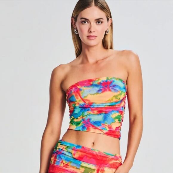 NEW Ser.O.Ya by Retrofete June Stretch Strapless Tube Top in Abstract Palm - Picture 4 of 9